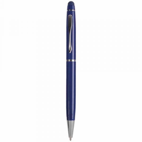 Penna in Metallo Twist con gommino per touch in tinta Blu